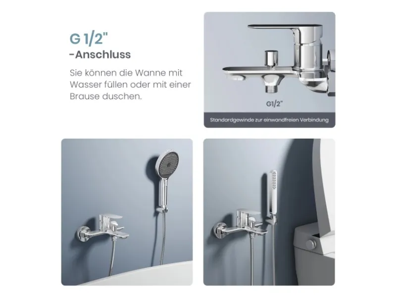 Emke Badarmatur für Badewannen Chrom mit Auslauf Wannenarmatur Einhebelmischer Brausebatterie< Einhebelmischer