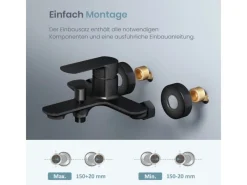 Best Emke Badarmatur für Badewannen Schwarz mit Auslauf Wannenarmatur Einhebelmischer Brausebatterie