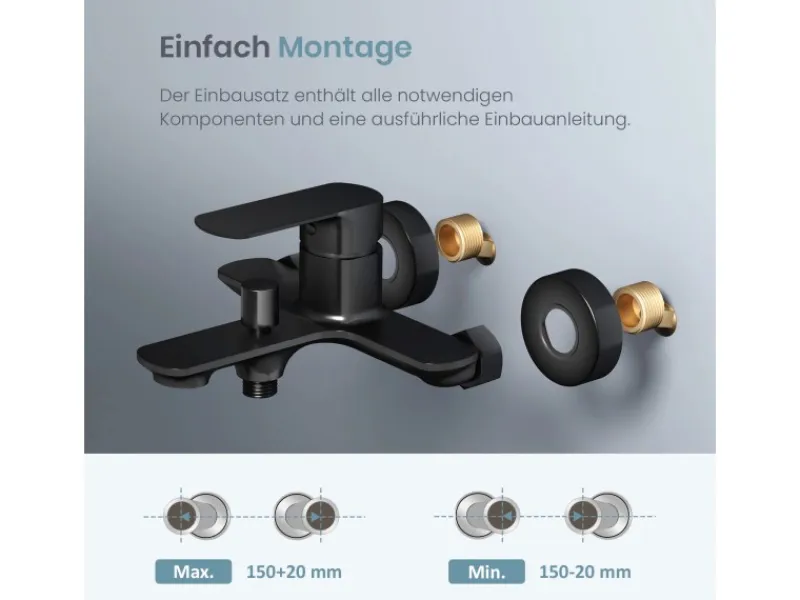 Best Emke Badarmatur für Badewannen Schwarz mit Auslauf Wannenarmatur Einhebelmischer Brausebatterie