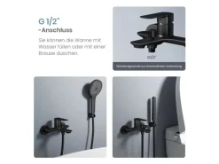 Best Emke Badarmatur für Badewannen Schwarz mit Auslauf Wannenarmatur Einhebelmischer Brausebatterie