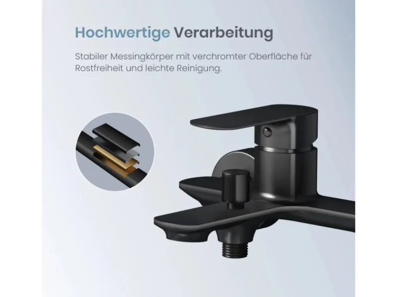 Best Emke Badarmatur für Badewannen Schwarz mit Auslauf Wannenarmatur Einhebelmischer Brausebatterie