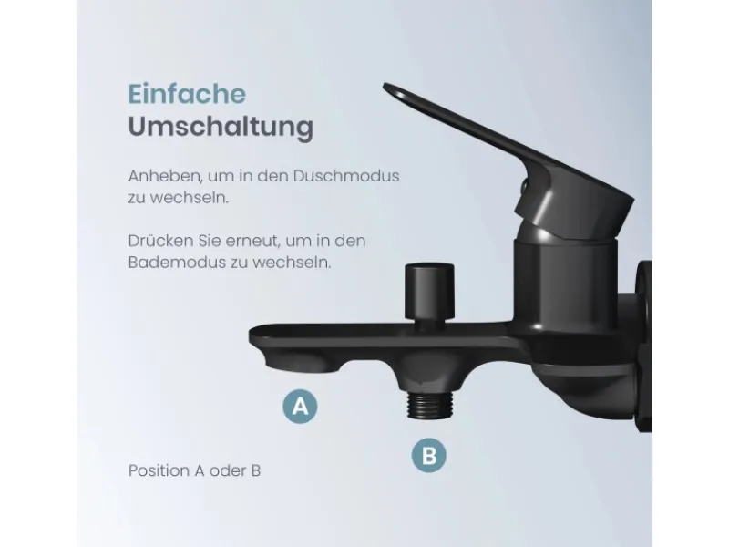 Best Emke Badarmatur für Badewannen Schwarz mit Auslauf Wannenarmatur Einhebelmischer Brausebatterie