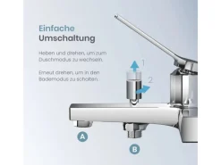 Emke Badewannenarmatur Chrom mit Auslauf Mischbatterie Badewanne Brausebatterie Einhand Wannenbatterie< Einhebelmischer