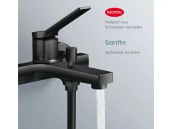 Einhebelmischer<Emke Badewannenarmatur Schwarz mit Auslauf Mischbatterie Badewanne Brausebatterie Einhand Wannenbatterie