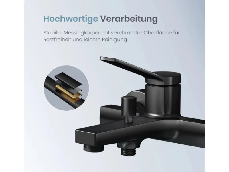 Einhebelmischer<Emke Badewannenarmatur Schwarz mit Auslauf Mischbatterie Badewanne Brausebatterie Einhand Wannenbatterie
