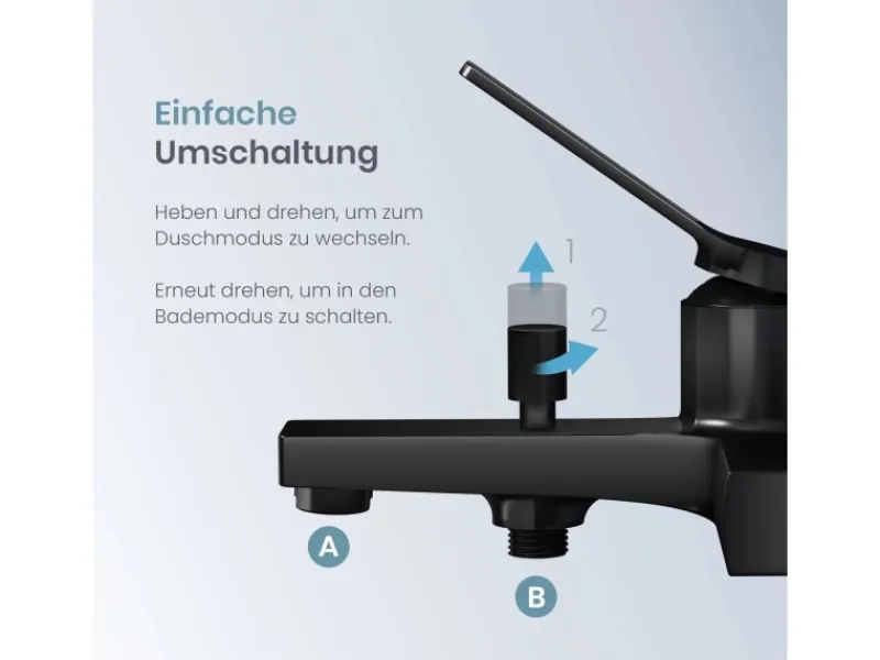 Einhebelmischer<Emke Badewannenarmatur Schwarz mit Auslauf Mischbatterie Badewanne Brausebatterie Einhand Wannenbatterie