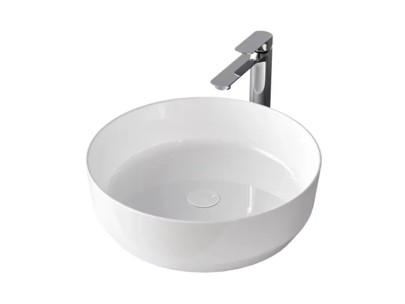 Emke Handwaschbecken 39 x 39 x 12 mm Ovales Keramikwaschbecken Weiß Glänzend< Einhebelmischer