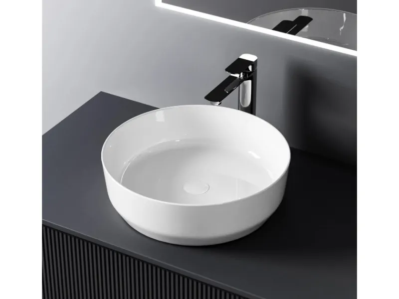 Emke Handwaschbecken 39 x 39 x 12 mm Ovales Keramikwaschbecken Weiß Glänzend< Einhebelmischer
