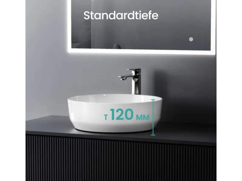 Emke Handwaschbecken 39 x 39 x 12 mm Ovales Keramikwaschbecken Weiß Glänzend< Einhebelmischer
