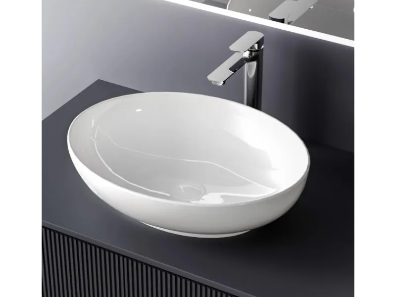 Emke Handwaschbecken 52 x 39,5 x 13 cm Ovales Keramikwaschbecken Weiß Glänzend< Einhebelmischer