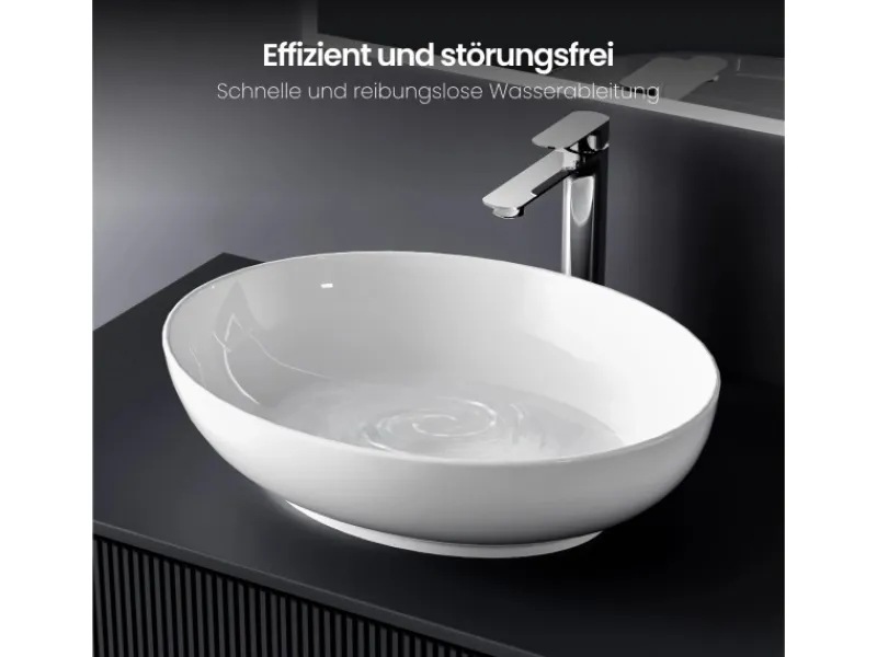 Emke Handwaschbecken 52 x 39,5 x 13 cm Ovales Keramikwaschbecken Weiß Glänzend< Einhebelmischer