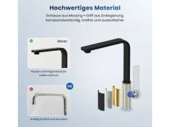New Emke Küchenarmatur Schwarz Matt im Ultradünnen Design 30x22x10 cm Küchenarmatur Drehbar Wasserhahn