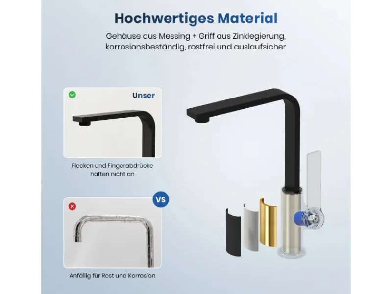 New Emke Küchenarmatur Schwarz Matt im Ultradünnen Design 30x22x10 cm Küchenarmatur Drehbar Wasserhahn