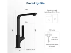 New Emke Küchenarmatur Schwarz Matt im Ultradünnen Design 30x22x10 cm Küchenarmatur Drehbar Wasserhahn