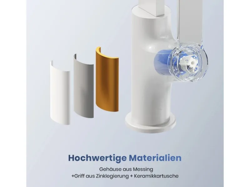 Outlet Emke Küchenarmatur Weiß Matt im Ultradünnen Design 30x22x10 cm Küchenarmatur Drehbar Wasserhahn