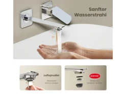 Emke Wand Waschtischarmatur Inklusive Grundkörper 233 x 127 x 110 mm Verchromt Mischbatterie für Waschbecken< Einhebelmischer