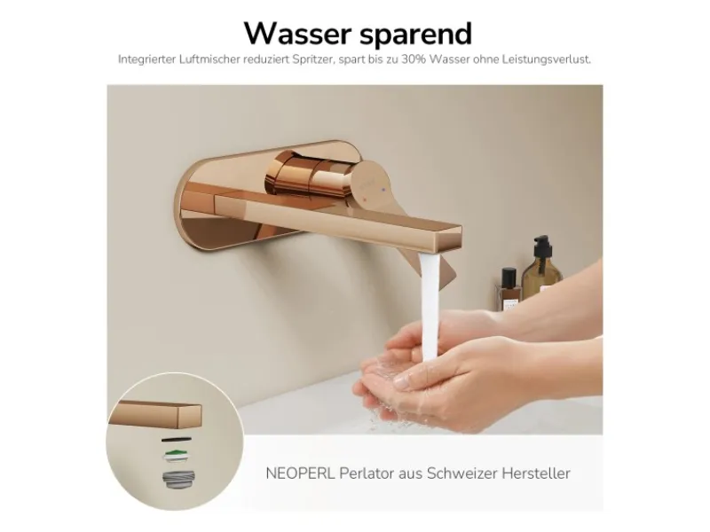Sale Emke Wand Waschtischarmatur Inklusive Grundkörper 288 x 210 x 70 mm Rosengold Mischbatterie für Waschbecken