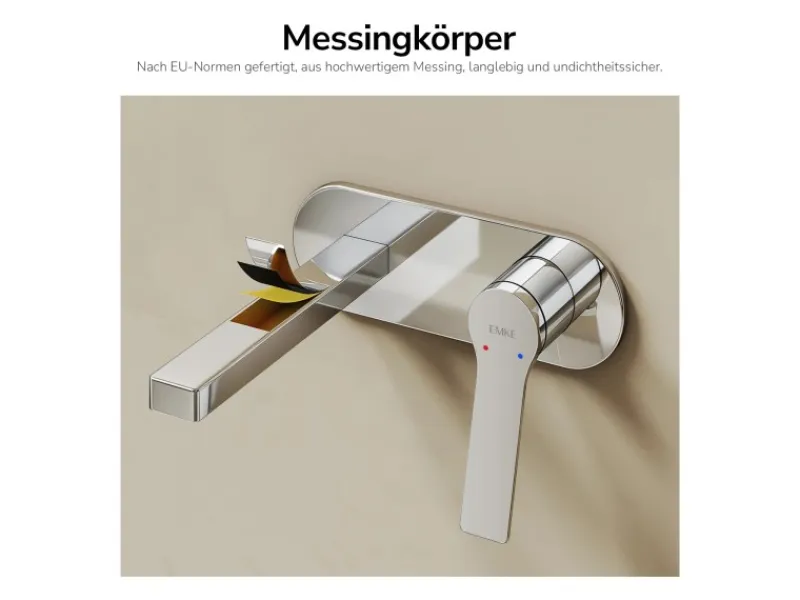 Einhebelmischer<Emke Wand Waschtischarmatur Inklusive Grundkörper 288 x 210 x 70 mm Verchromt Mischbatterie für Waschbecken