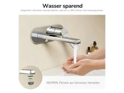 Einhebelmischer<Emke Wand Waschtischarmatur Inklusive Grundkörper 288 x 210 x 70 mm Verchromt Mischbatterie für Waschbecken