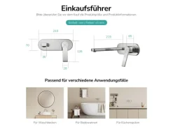 Einhebelmischer<Emke Wand Waschtischarmatur Inklusive Grundkörper 288 x 210 x 70 mm Verchromt Mischbatterie für Waschbecken