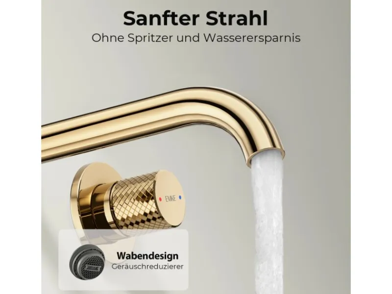 Emke Waschtischarmatur Unterputz für Wandmontage Champagnergold Wasserhahn Badarmatur< Einhebelmischer