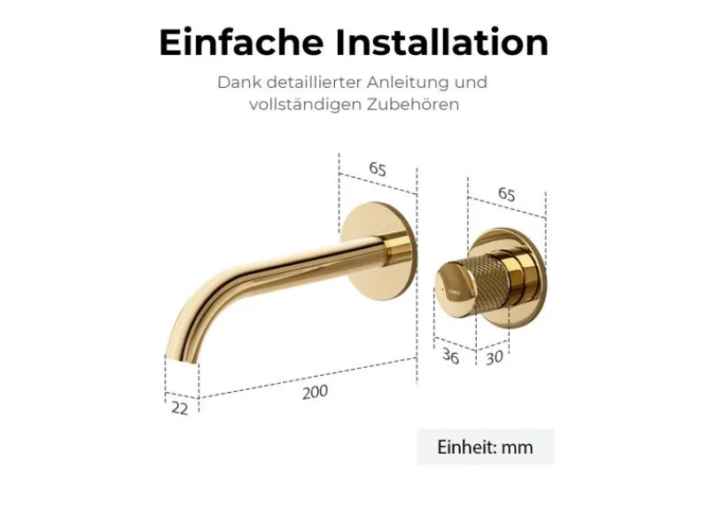 Emke Waschtischarmatur Unterputz für Wandmontage Champagnergold Wasserhahn Badarmatur< Einhebelmischer
