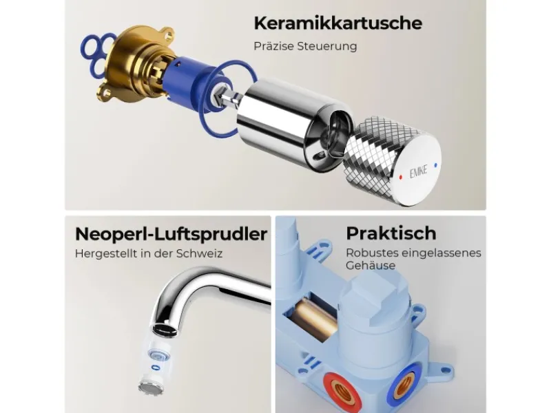 Einhebelmischer<Emke Waschtischarmatur Unterputz für Wandmontage Chrom Wasserhahn Badarmatur