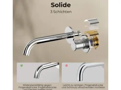 Einhebelmischer<Emke Waschtischarmatur Unterputz für Wandmontage Chrom Wasserhahn Badarmatur
