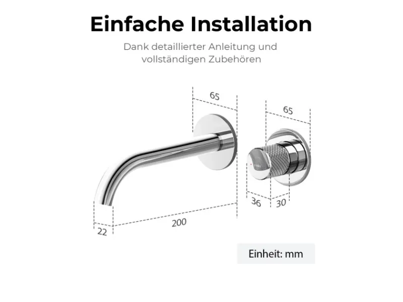 Einhebelmischer<Emke Waschtischarmatur Unterputz für Wandmontage Chrom Wasserhahn Badarmatur