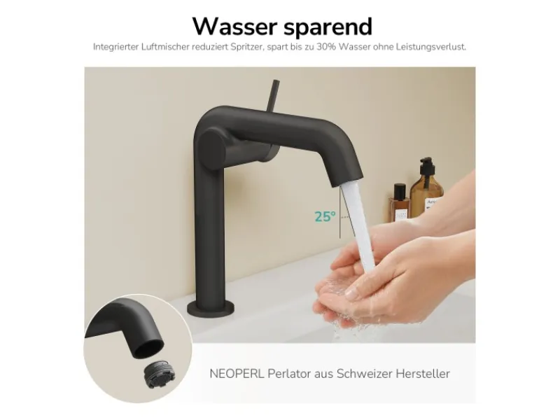 Best Emke Wasserhahn Bad 222 x 200 x 76 mm Schwarz Matt Wasserhahn Waschtischarmatur Mischbatterie
