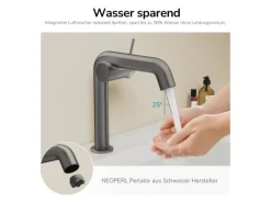 Einhebelmischer<Emke Wasserhahn Bad 222 x 200 x 76 mm Anthrazit Matt Wasserhahn Waschtischarmatur Mischbatterie