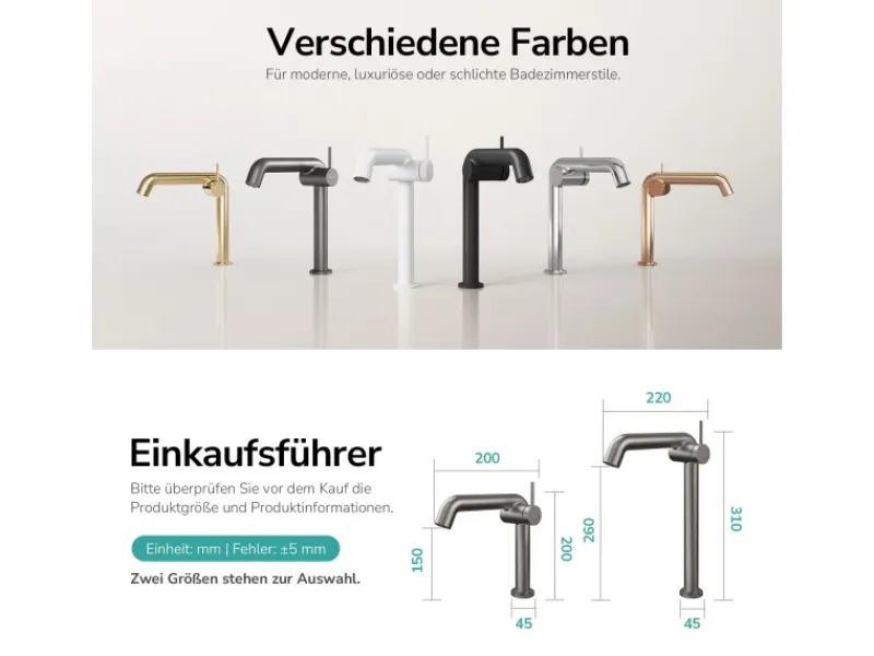 Einhebelmischer<Emke Wasserhahn Bad 222 x 200 x 76 mm Anthrazit Matt Wasserhahn Waschtischarmatur Mischbatterie