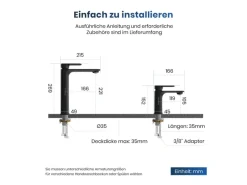 Online Emke Wasserhahn Bad 166 x 152 x 45 mm Schwarz Matt Waschtischarmatur Mischbatterie Waschbecken