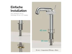 Emke Wasserhahn Bad 222 x 200 x 76 mm Chrom Wasserhahn Waschtischarmatur Mischbatterie< Einhebelmischer