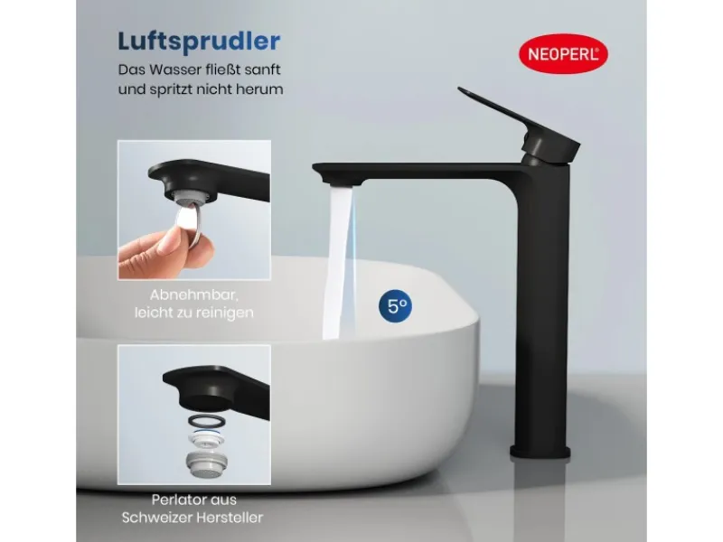 Emke Wasserhahn Bad 215 x 269 x 49 mm Schwarz Matt Waschtischarmatur Mischbatterie Waschbecken< Einhebelmischer