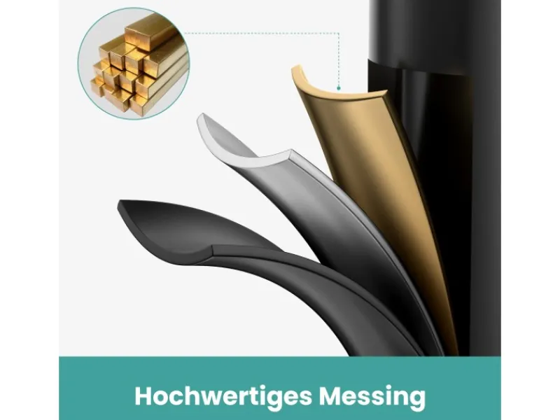 Einhebelmischer<Emke Wasserhahn Bad Waschtischarmatur 181 x 166 x 50 mm Schwarz Matt Gold Gebürstet Mischbatterie