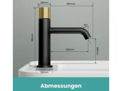 Einhebelmischer<Emke Wasserhahn Bad Waschtischarmatur 181 x 166 x 50 mm Schwarz Matt Gold Gebürstet Mischbatterie