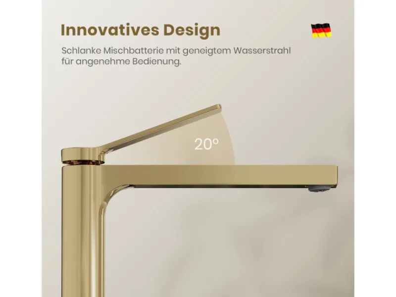 Best Emke Wasserhahn Waschbeckenarmaturen 335 x 233 x 46 mm Champagnergold Mischbatterie Küchenarmatur mit Luftsprudler