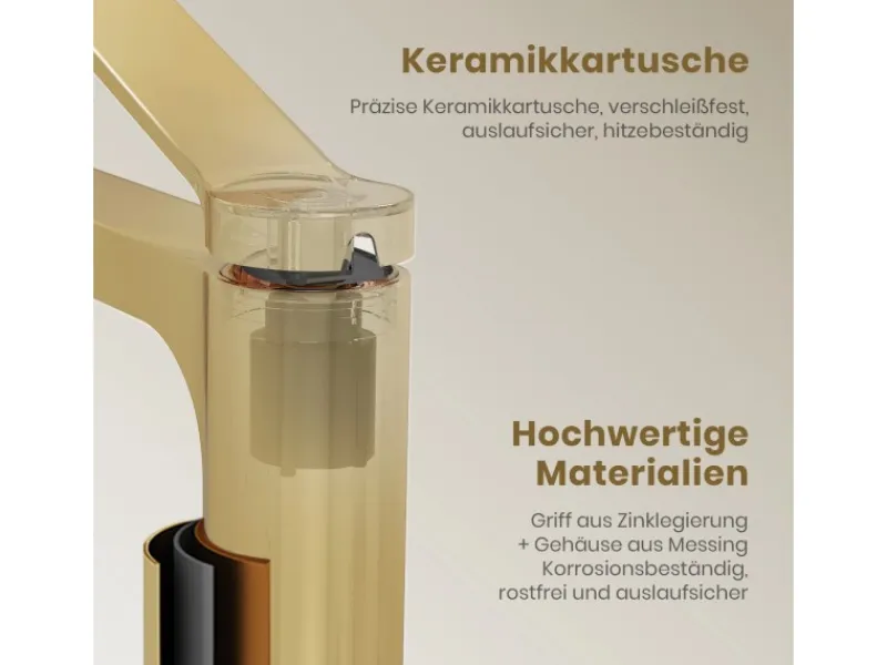 Best Emke Wasserhahn Waschbeckenarmaturen 335 x 233 x 46 mm Champagnergold Mischbatterie Küchenarmatur mit Luftsprudler