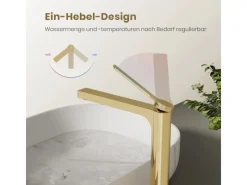 Best Emke Wasserhahn Waschbeckenarmaturen 335 x 233 x 46 mm Champagnergold Mischbatterie Küchenarmatur mit Luftsprudler