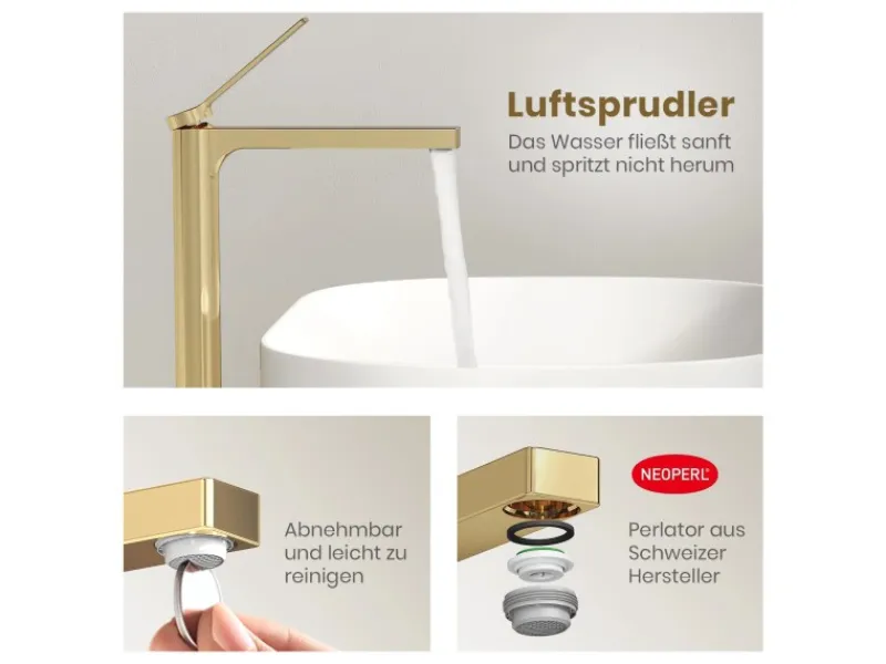 Best Emke Wasserhahn Waschbeckenarmaturen 335 x 233 x 46 mm Champagnergold Mischbatterie Küchenarmatur mit Luftsprudler