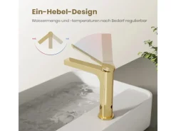Einhebelmischer<Emke Wasserhahn Waschbeckenarmaturen 195 x 173 x 46 mm Champagnergold Mischbatterie Küchenarmatur mit Luftsprudler