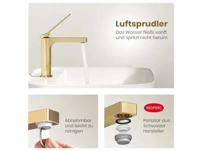 Einhebelmischer<Emke Wasserhahn Waschbeckenarmaturen 195 x 173 x 46 mm Champagnergold Mischbatterie Küchenarmatur mit Luftsprudler