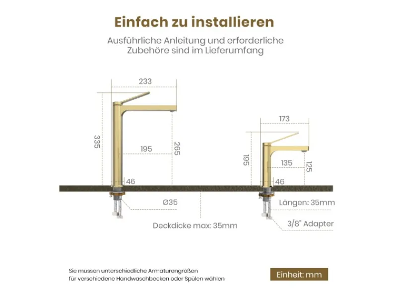 Einhebelmischer<Emke Wasserhahn Waschbeckenarmaturen 195 x 173 x 46 mm Champagnergold Mischbatterie Küchenarmatur mit Luftsprudler