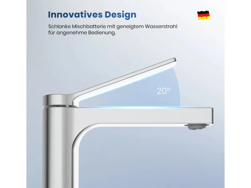 Einhebelmischer<Emke Wasserhahn Waschbeckenarmaturen 195 x 173 x 46 mm Verchromt Mischbatterie Küchenarmatur mit Luftsprudler