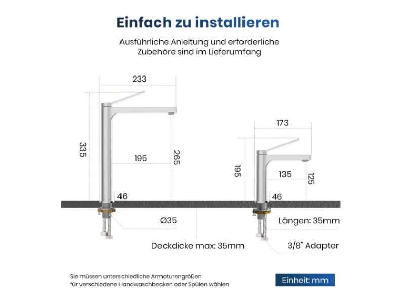 Einhebelmischer<Emke Wasserhahn Waschbeckenarmaturen 195 x 173 x 46 mm Verchromt Mischbatterie Küchenarmatur mit Luftsprudler