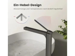 Einhebelmischer|Zubehör Für Küchenarmatur<Emke Wasserhahn Waschbeckenarmaturen 335 x 233 x 46 mm Anthrazit Mischbatterie Küchenarmatur mit Luftsprudler