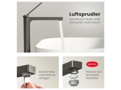Einhebelmischer|Zubehör Für Küchenarmatur<Emke Wasserhahn Waschbeckenarmaturen 335 x 233 x 46 mm Anthrazit Mischbatterie Küchenarmatur mit Luftsprudler