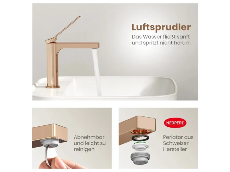 Emke Wasserhahn Waschbeckenarmaturen 195 x 173 x 46 mm Rosengold Mischbatterie Küchenarmatur mit Luftsprudler< Zubehör Für Küchenarmatur|Einhebelmischer