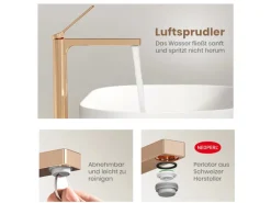 Zubehör Für Küchenarmatur|Einhebelmischer<Emke Wasserhahn Waschbeckenarmaturen 335 x 233 x 46 mm Rosengold Mischbatterie Küchenarmatur mit Luftsprudler